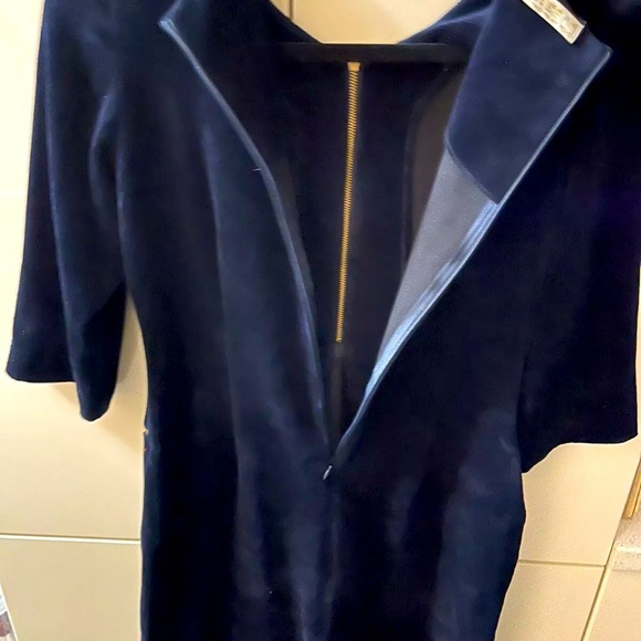 Velvet Velour Woman’s Dress Size S/M Dark Blue Zippers Size 40 - Picture 4 of 8